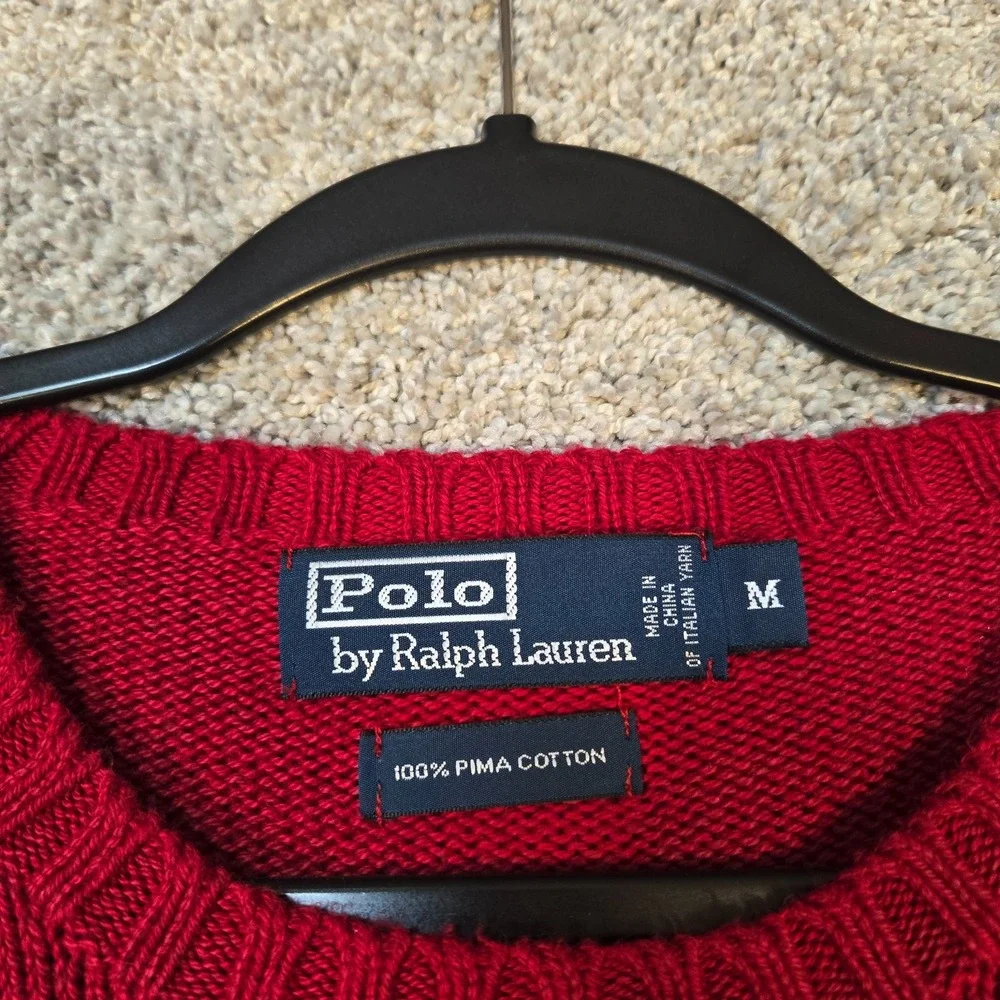 Polo Ralph Lauren Sweater Mens Medium Red Pima Cotton crew Preppy knit vintage